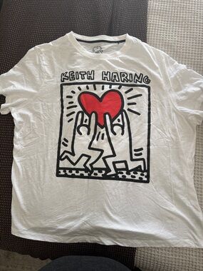 White Keith Haring Graphic Tee with Red Heart